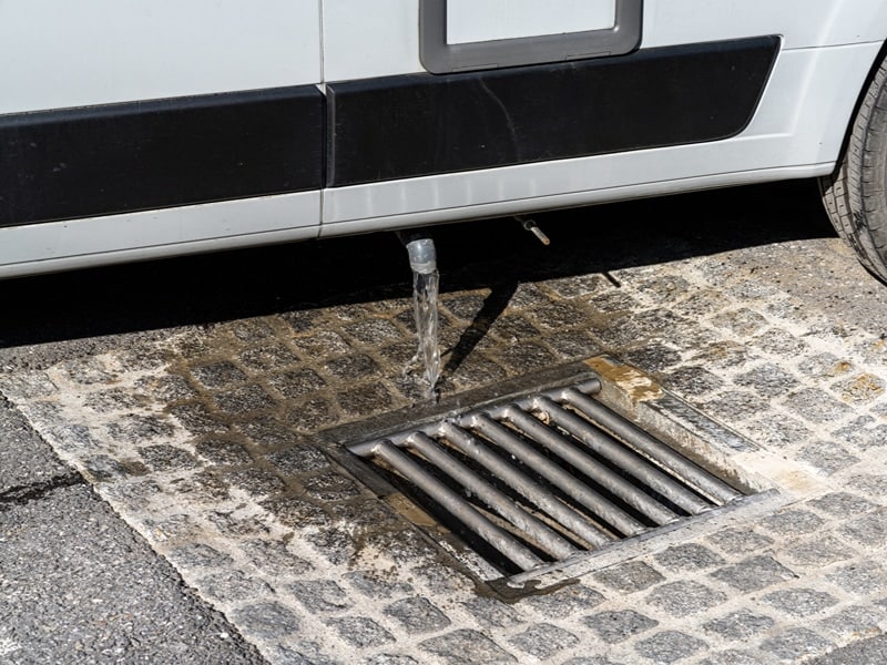 Grey water draining from a motorhome