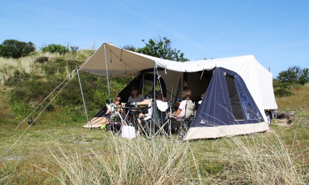 Relaxing in the trailer tent