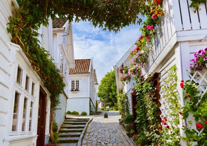 Typical wooden houses in the old town of Stavanger.