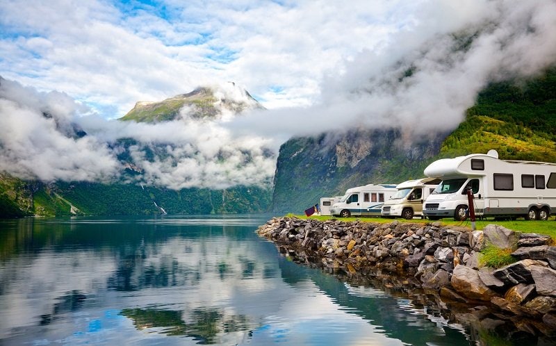 Camping at a beautiful location near a lake