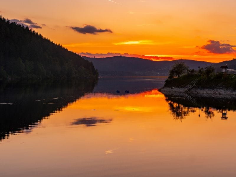 Sunset on the Schluchsee. You can enjoy wonderful walks, fun in the water and beautiful countryside here.