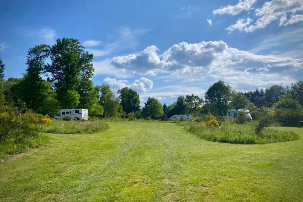 campsite grounds with motorhomes and caravan Le Ranch Camping et Glamping